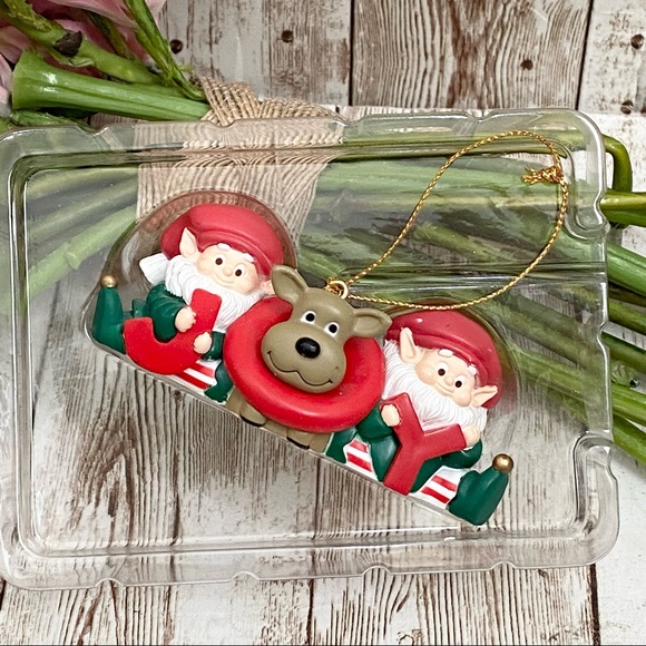 1995 TRADITIONS Elves Reindeer “JOY” Collectible Gift Holiday Ornament - Picture 2 of 10